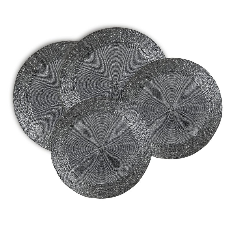 Light & Pro Lightnpro Beaded Placemats Set of 4 - Round Table Chargers - Handmade Rustic Glam Dining Table Mats - Elegant Silver Decorative Placemats for Holidays, Parties & Special Events - 13 Inch Mercury - Image 1